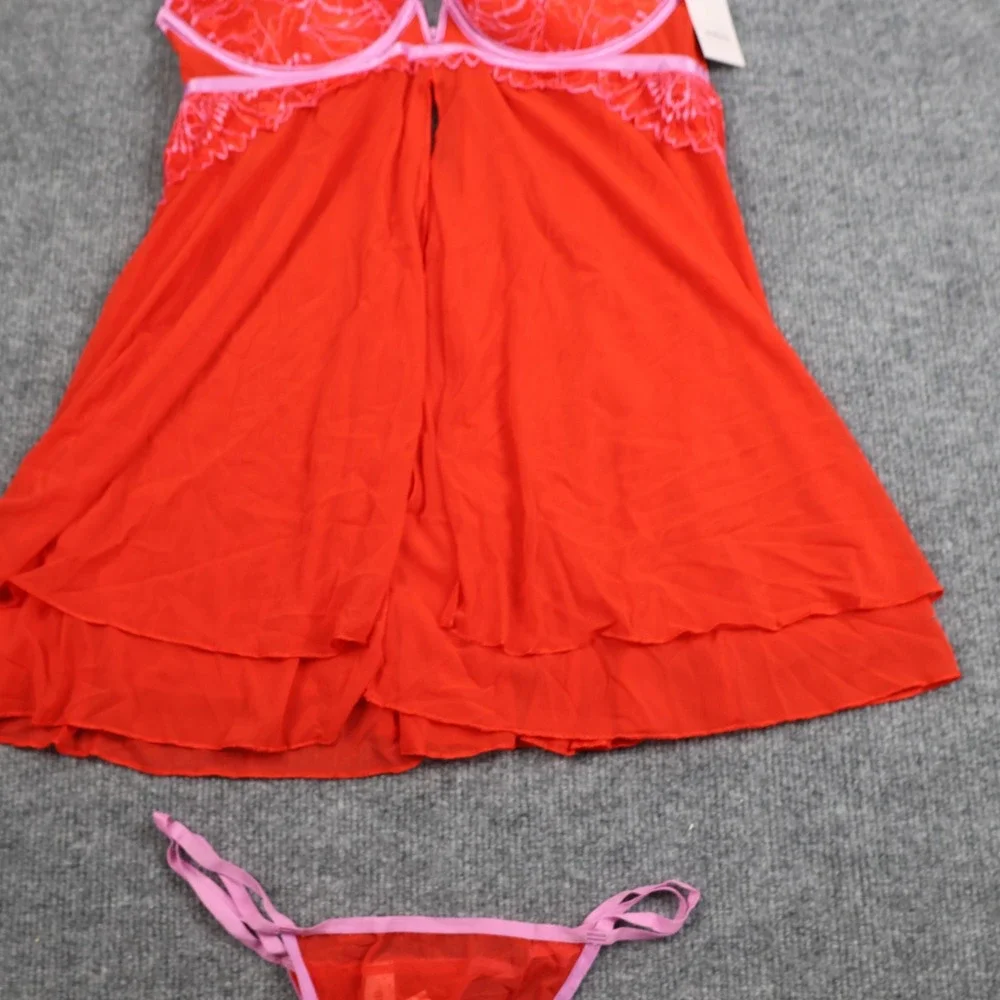 Auden Babydoll Lingerie Set‎ Womens Medium Anthem Red Lace Thong 2 Piece EZ6YR